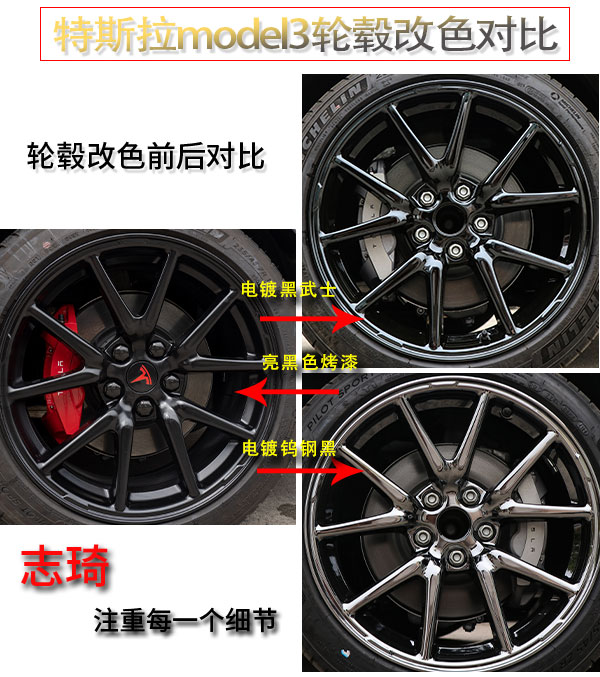 特斯拉model3轮毂改黑色